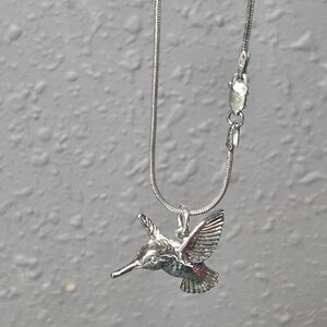 Sterling Silver Hummingbird Pendant & Snake Necklace